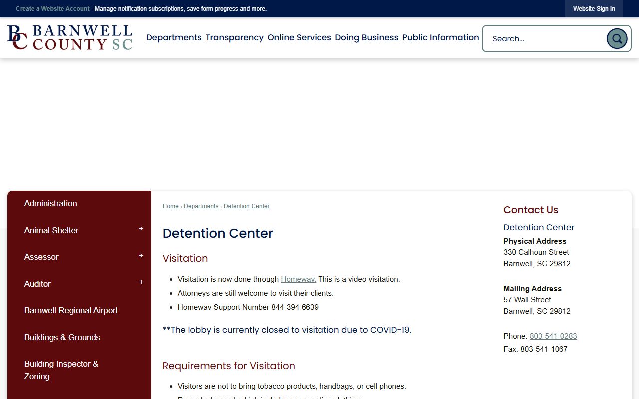 Barnwell County arrest records Detention Center information