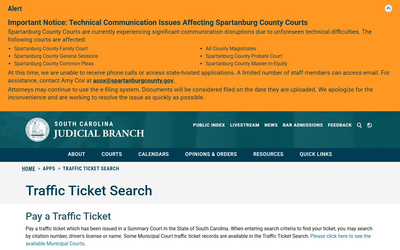 Barnwell County court dockets traffic ticket search form