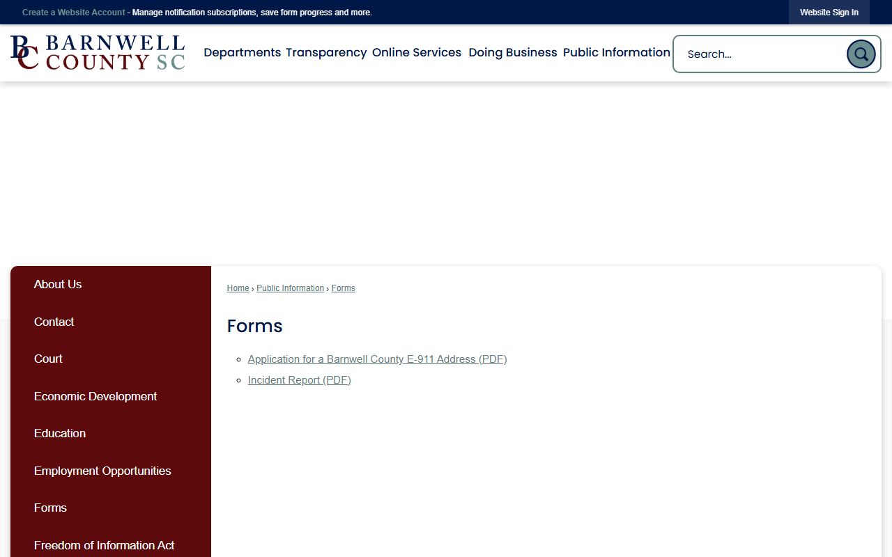 Barnwell County court records county forms access page