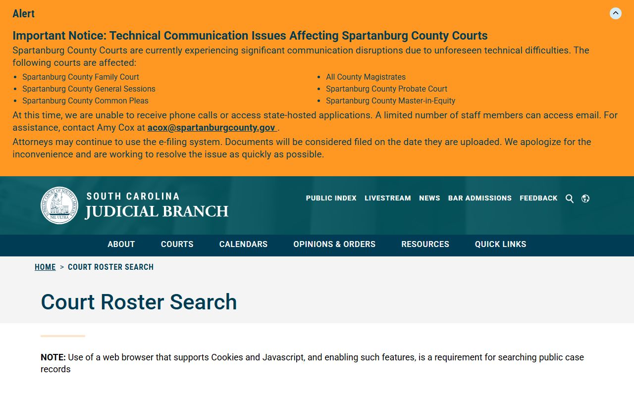 Barnwell County court records roster search through South Carolina Judicial Branch