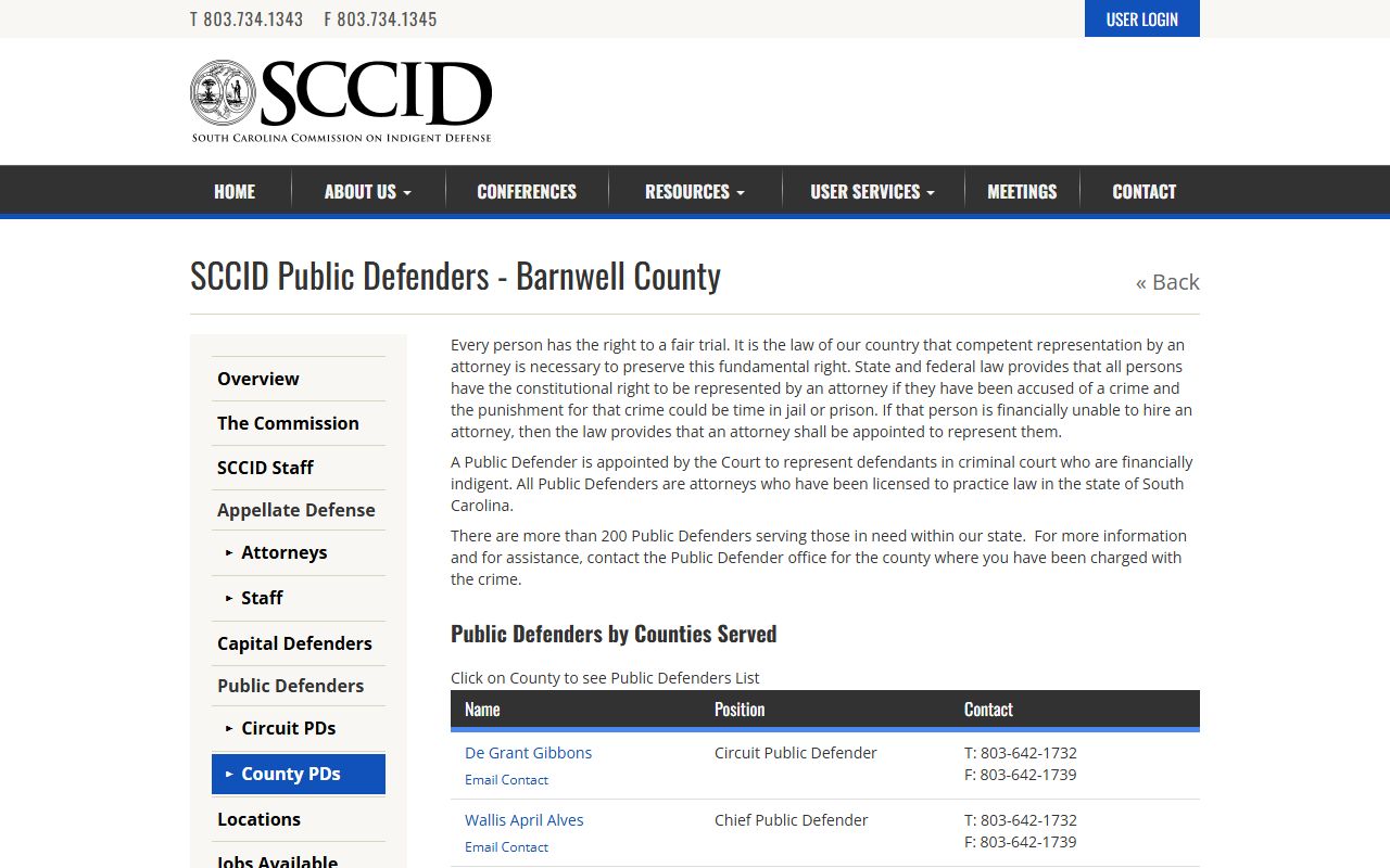 Barnwell County Circuit Court public defender page