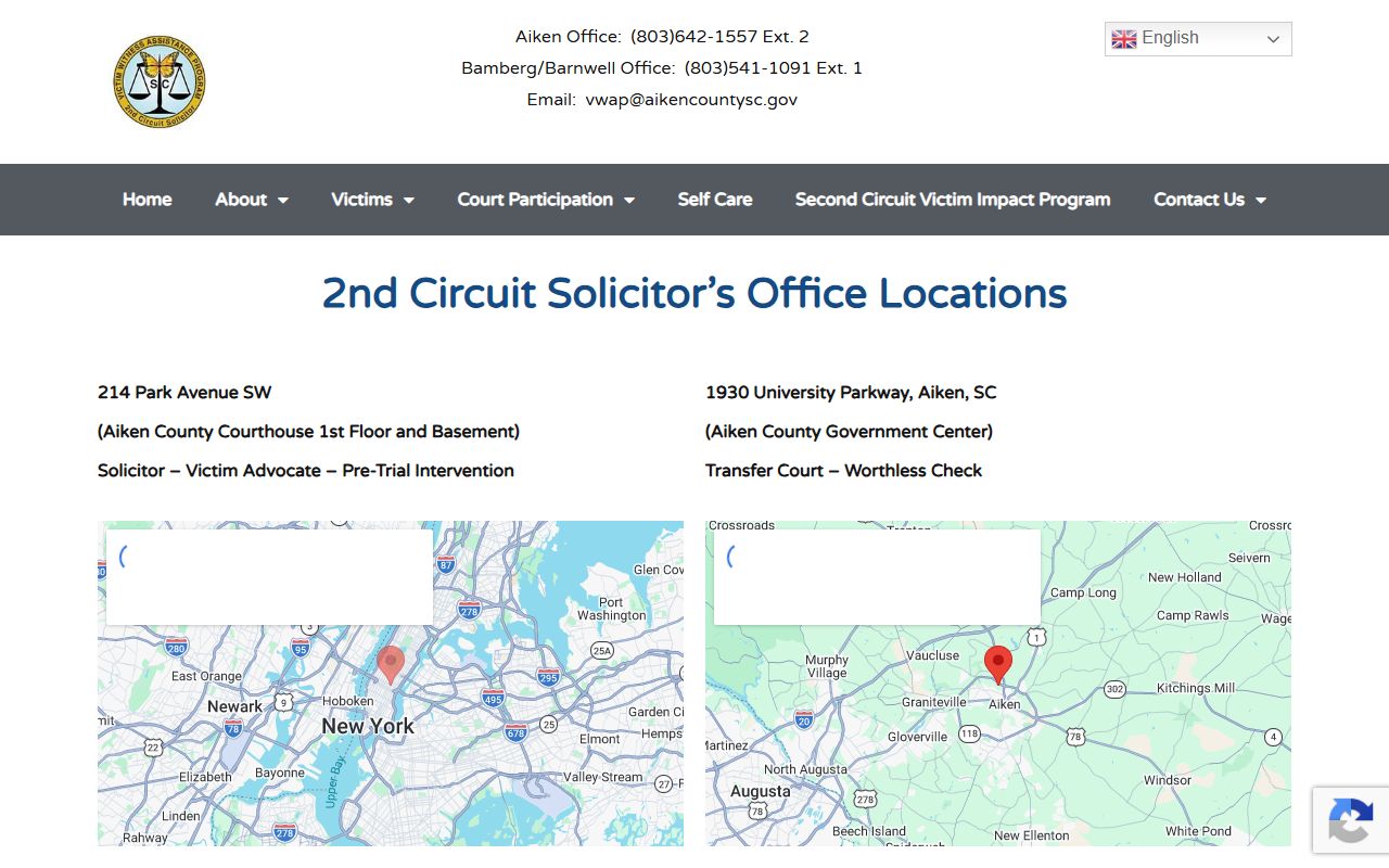 Barnwell County Circuit Court Second Circuit victim witness locations