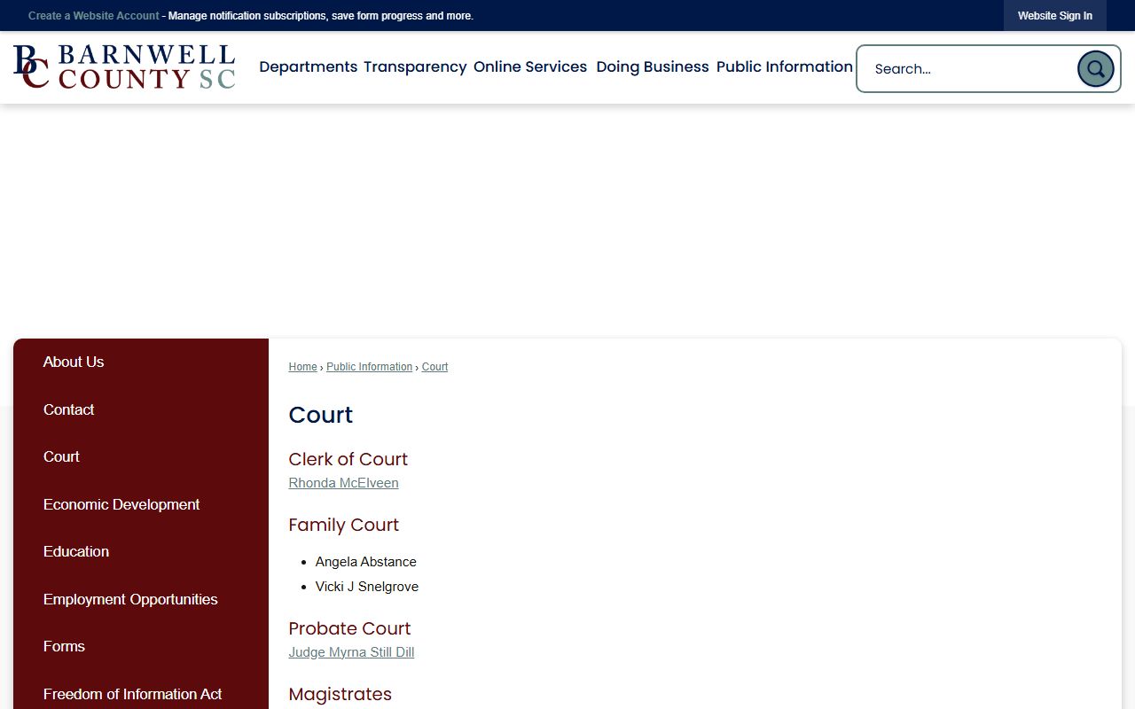 Barnwell County court records county court landing page