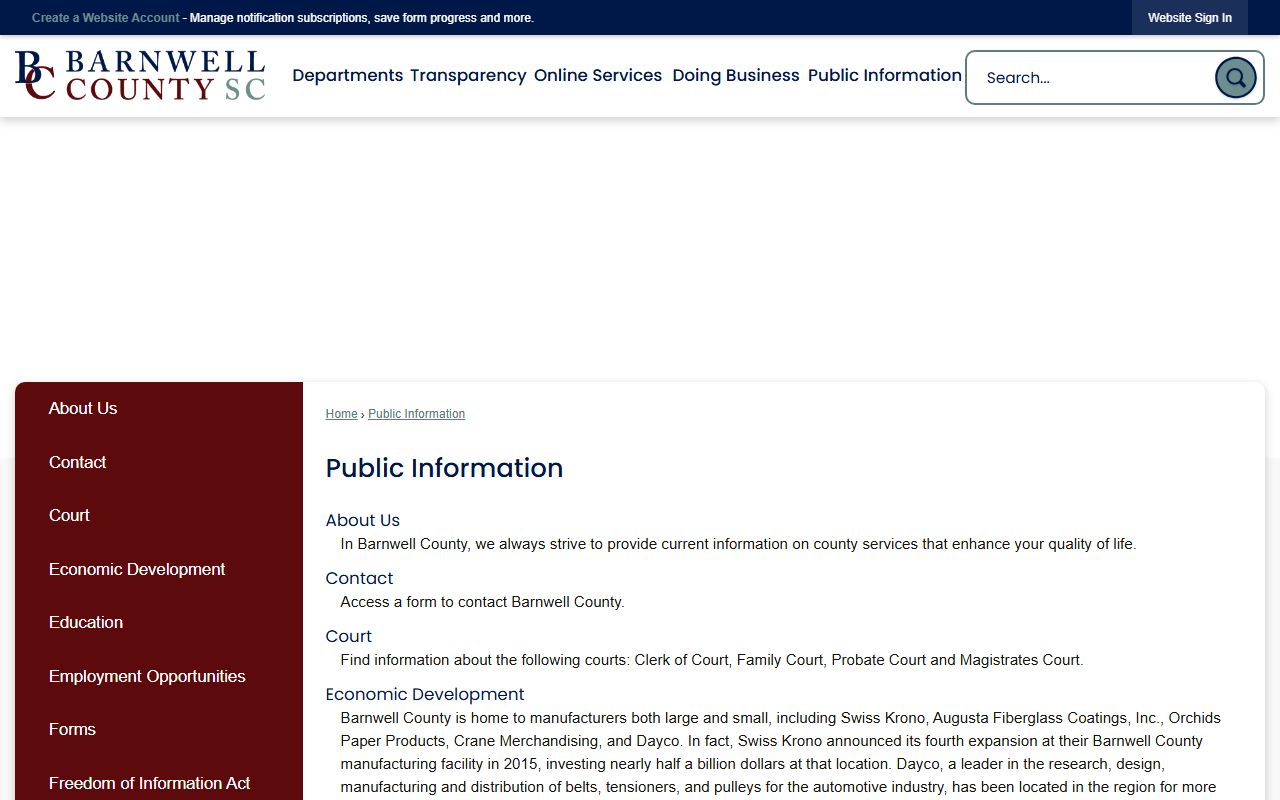 Barnwell County court records public information page
