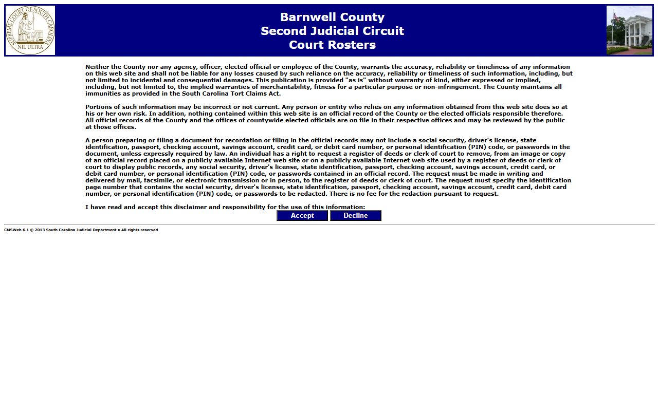 Barnwell County court records court rosters portal