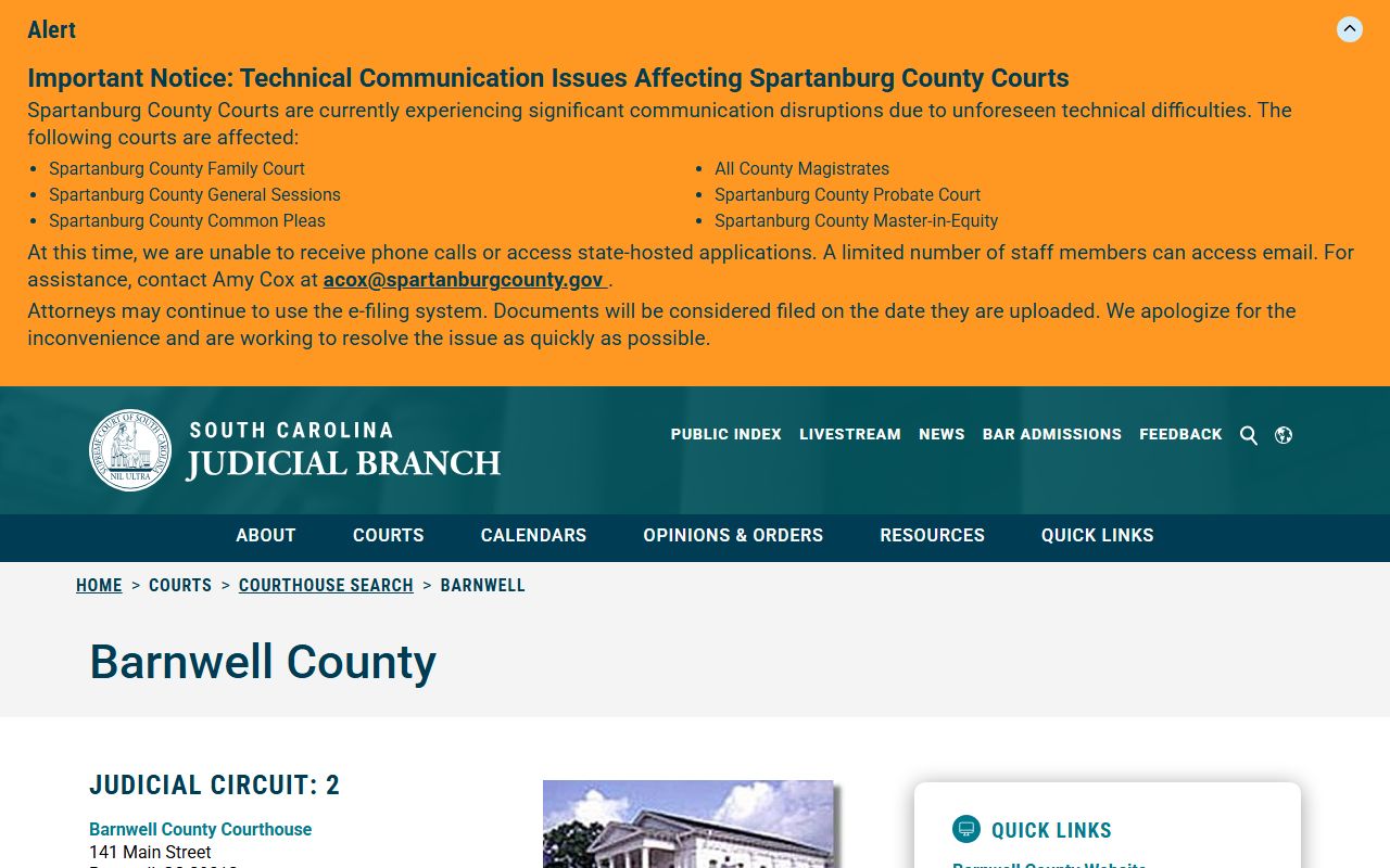 Barnwell County court records SC Judicial Branch courthouse page