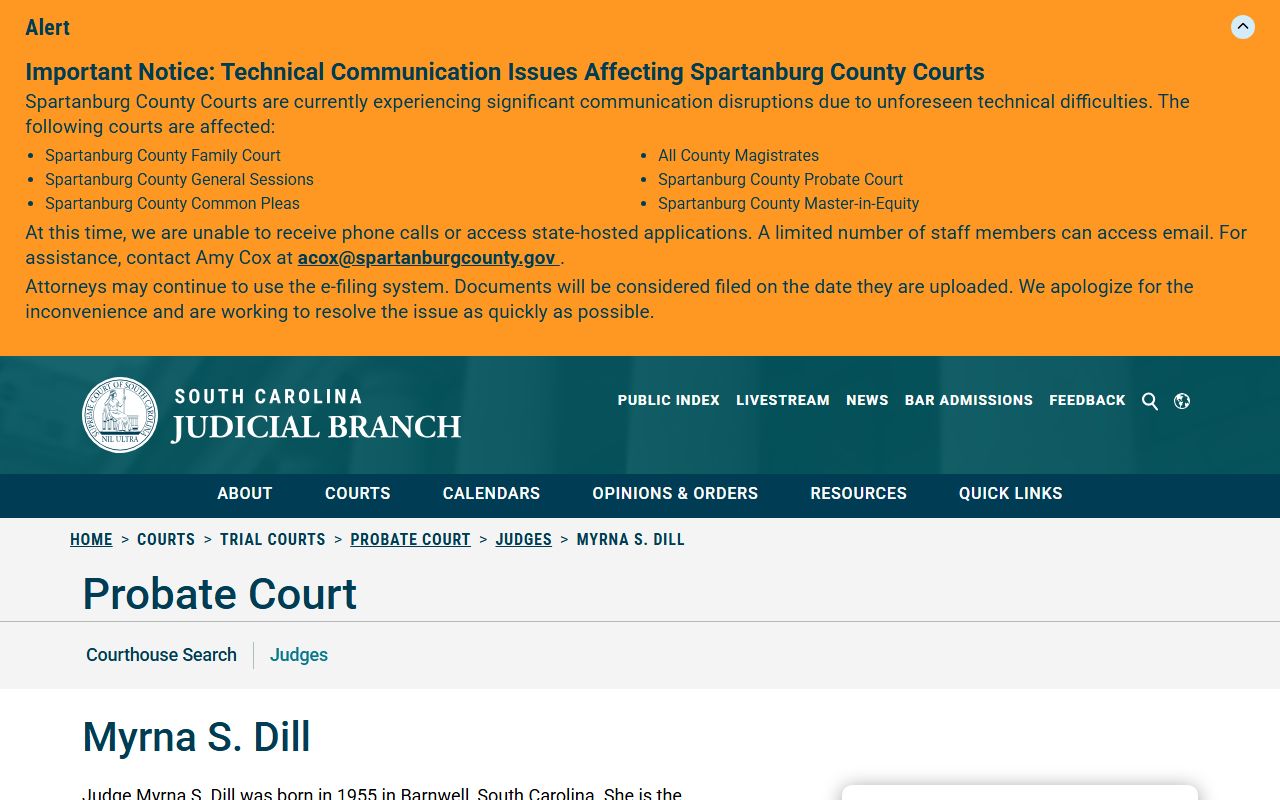 Barnwell County marriage records and Probate Judge Myrna S. Dill profile