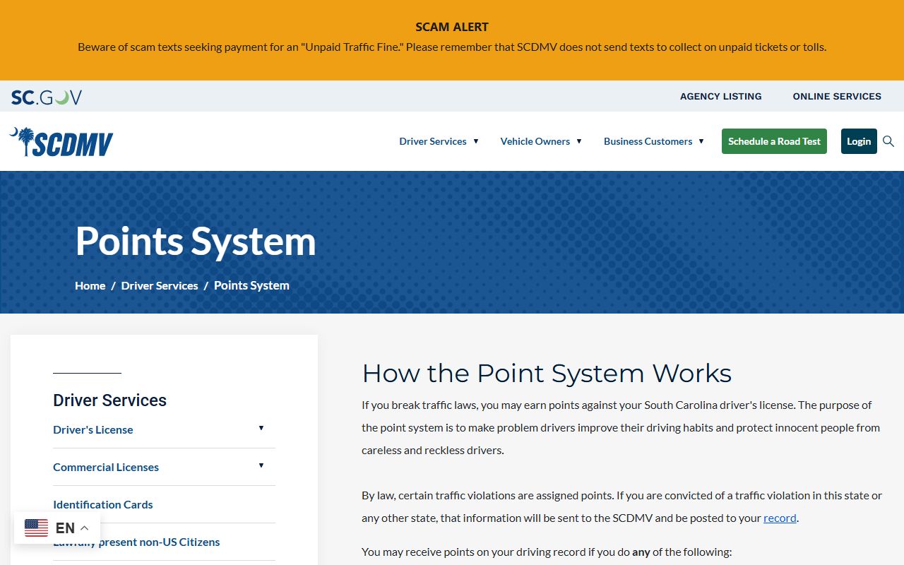 Barnwell County traffic court records and SCDMV points system